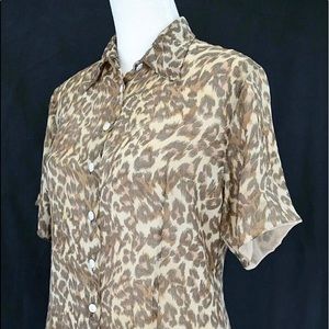 SILK ICON COLLECTION BLOUSE 100 % SILK ANIMAL PRINT SHORT SLEEVES FULLY …